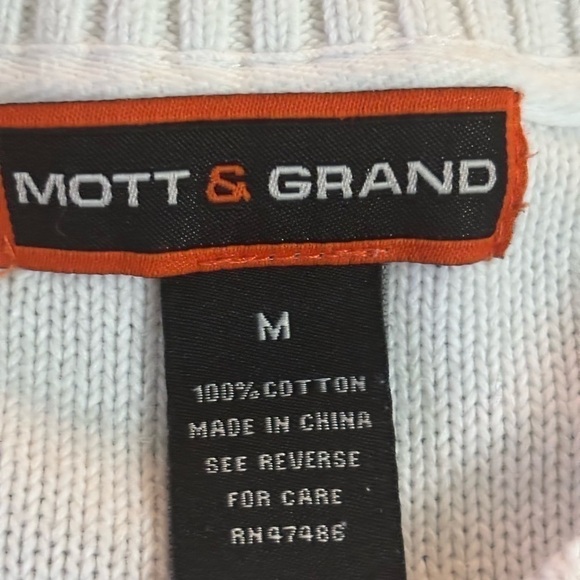 Mott & Grand Men’s 100% cotton sweater, medium, blue and white, crew neck - Picture 5 of 6